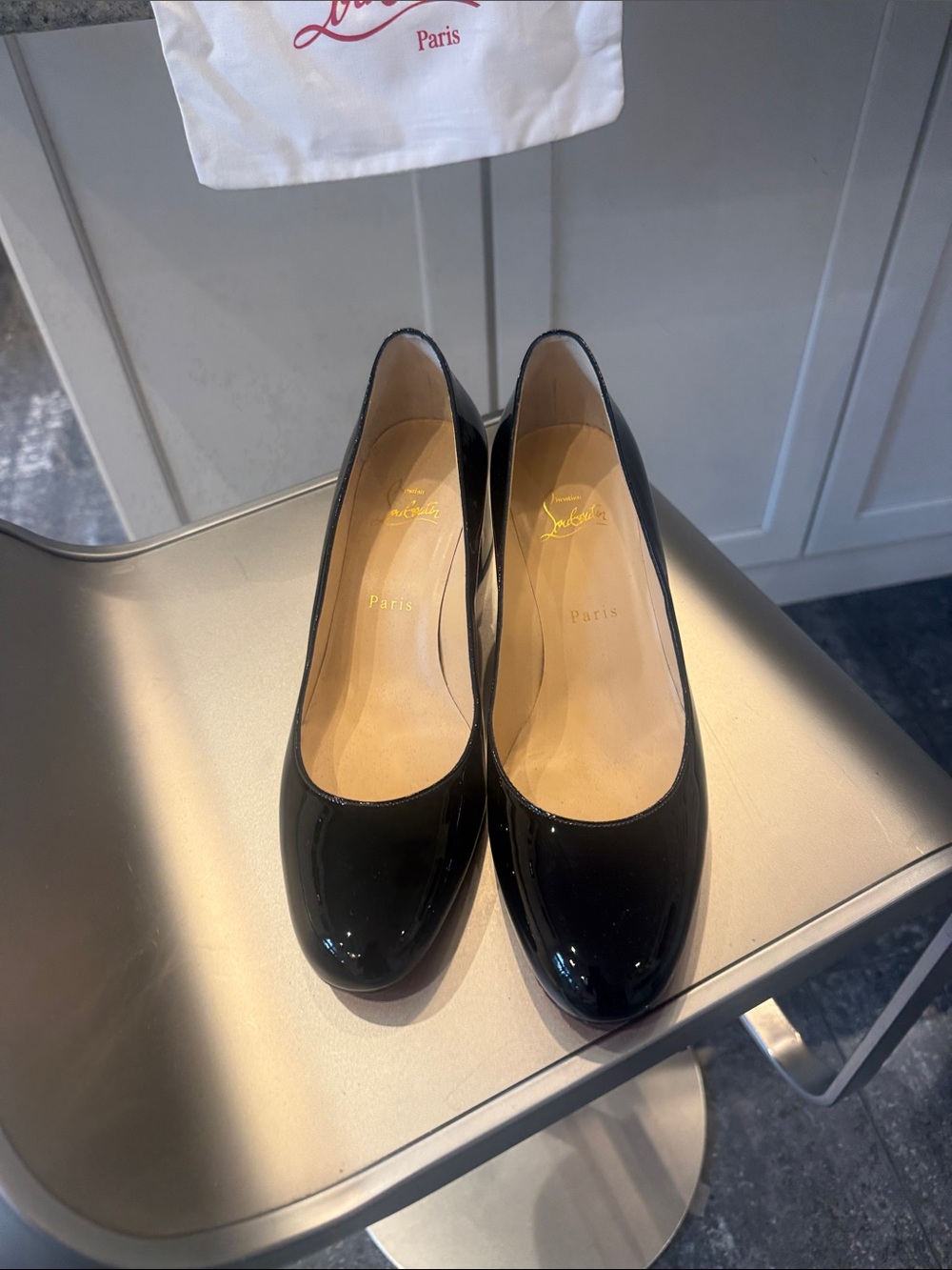 Christian Louboutin Miss Sab 55 Black Patent Leather Mid Block pumps - Picture 2 of 12